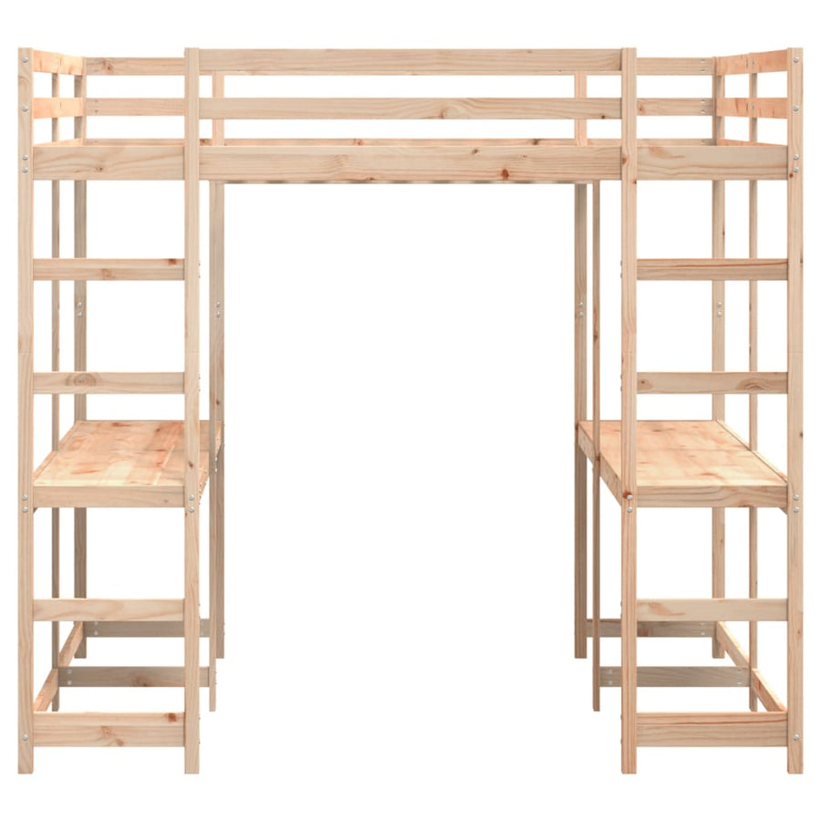 Hoogslaper Met Bureau En Ladder Massief Grenenhout 160 x 200 cm Naturel