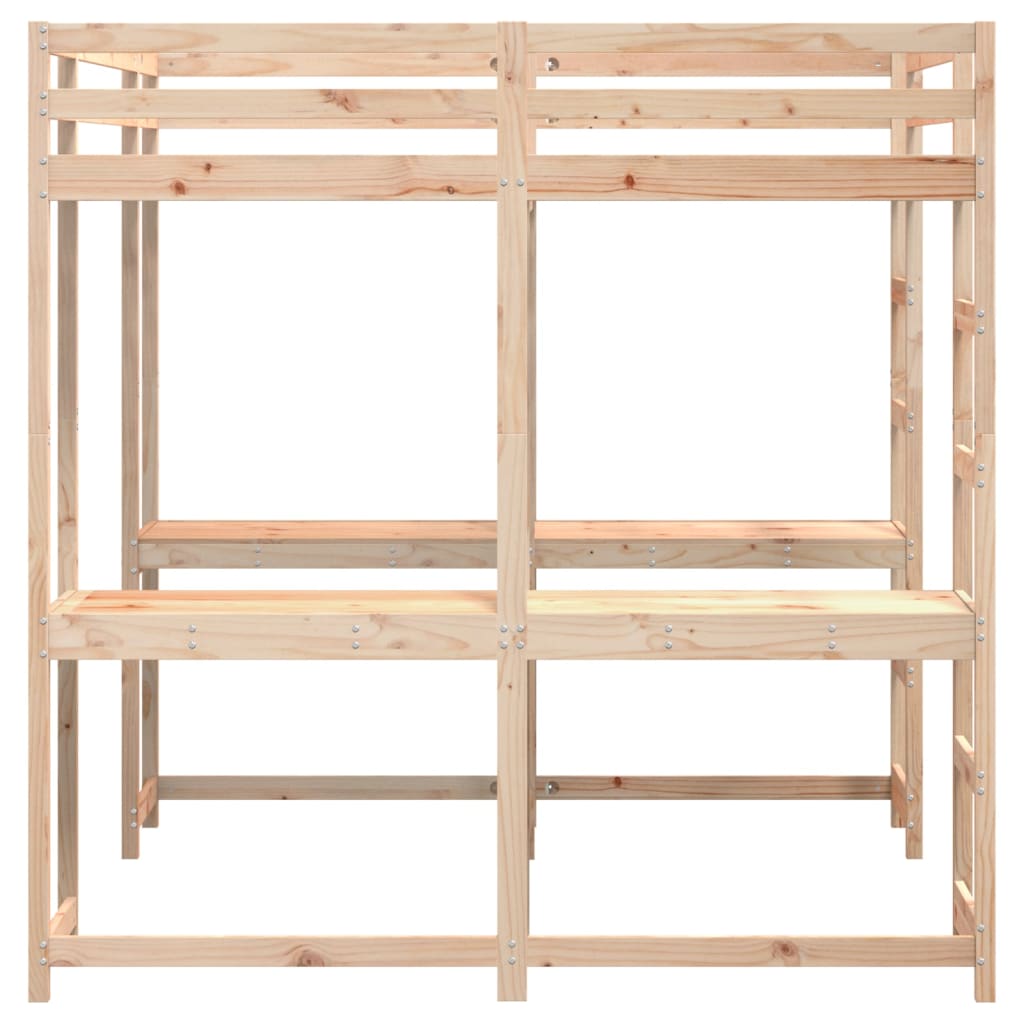 Hoogslaper Met Bureau En Ladder Massief Grenenhout 160 x 200 cm Naturel