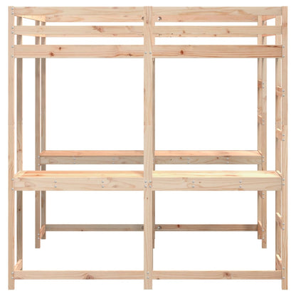 Hoogslaper Met Bureau En Ladder Massief Grenenhout 160 x 200 cm Naturel
