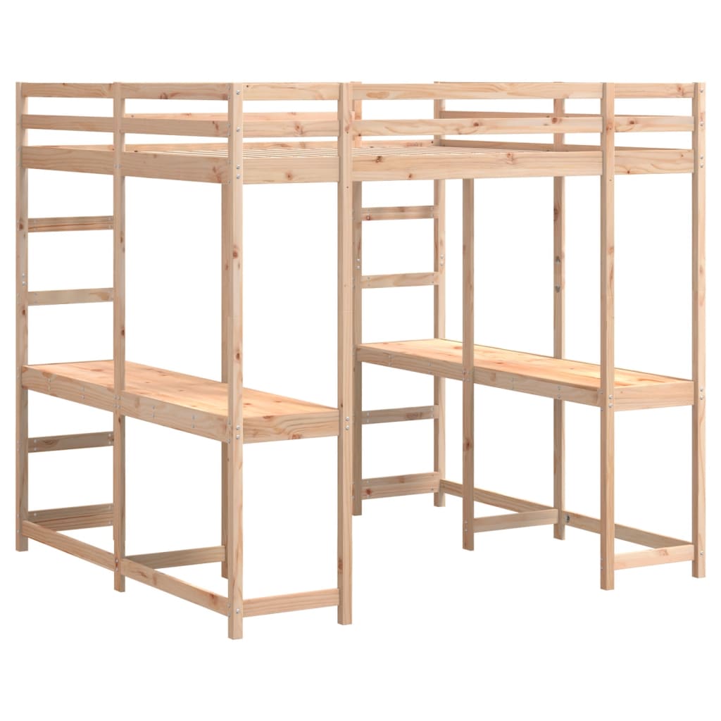 Hoogslaper Met Bureau En Ladder Massief Grenenhout 160 x 200 cm Naturel
