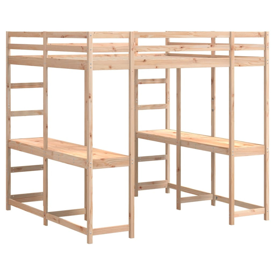 Hoogslaper Met Bureau En Ladder Massief Grenenhout 160 x 200 cm Naturel