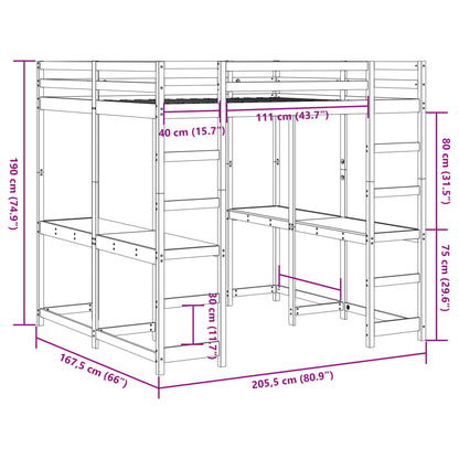 Hoogslaper Met Bureau En Ladder Massief Grenenhout 160 x 200 cm Naturel