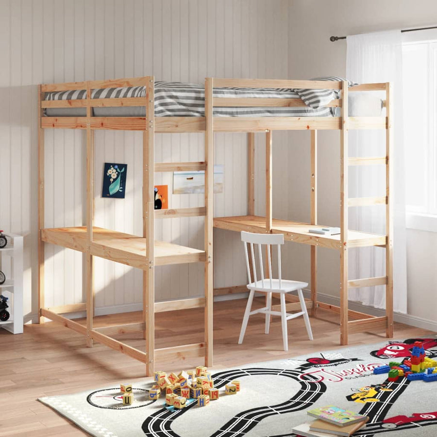 Hoogslaper Met Bureau En Ladder Massief Grenenhout 160 x 200 cm Naturel