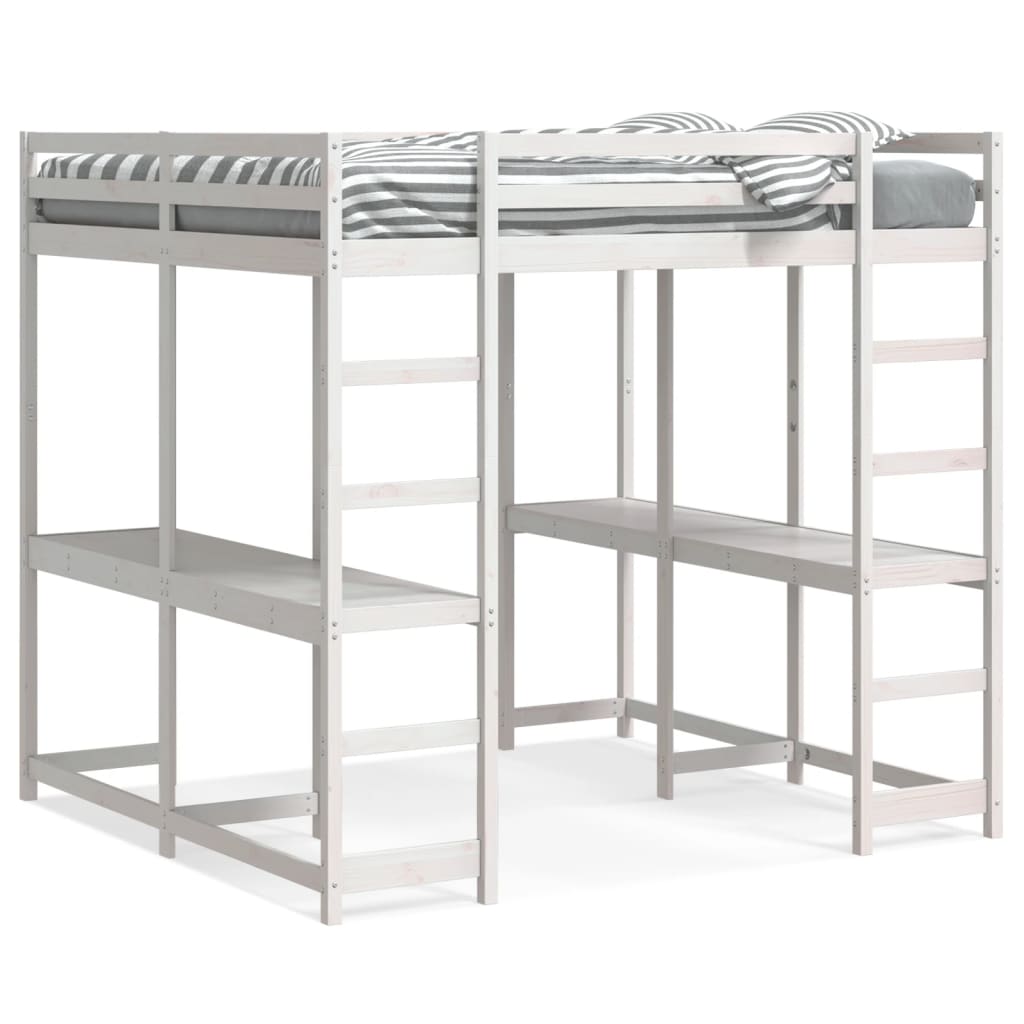 Hoogslaper Met Bureau En Ladder Grenenhout 160 x 200 cm Wit