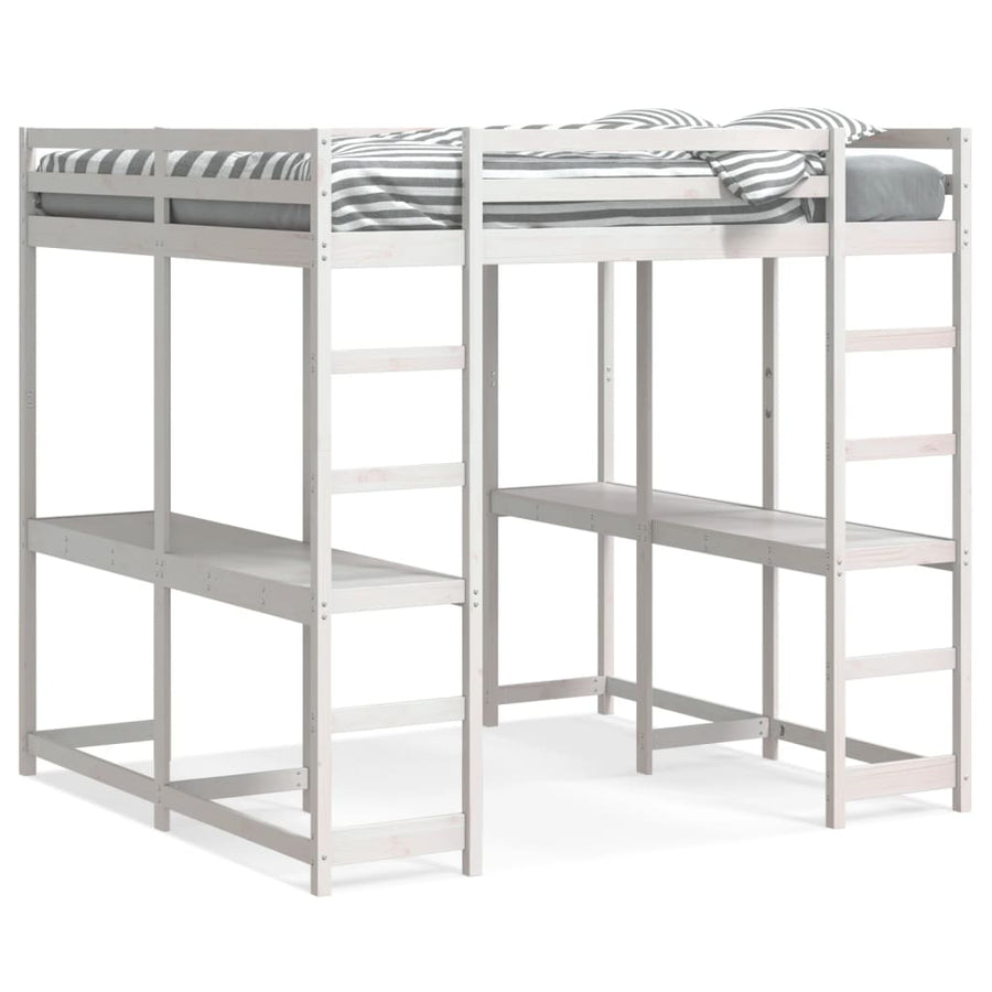 Hoogslaper Met Bureau En Ladder Grenenhout 160 x 200 cm Wit