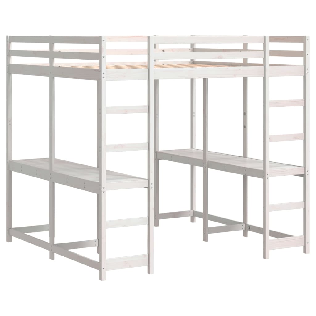 Hoogslaper Met Bureau En Ladder Grenenhout 160 x 200 cm Wit