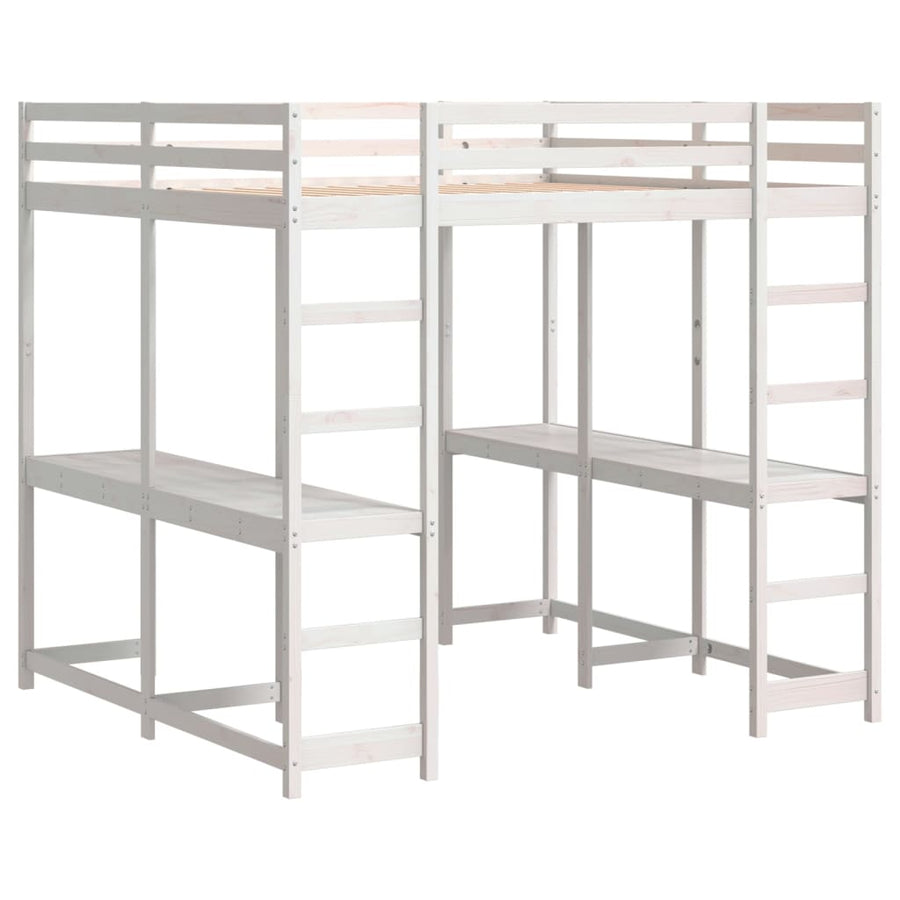 Hoogslaper Met Bureau En Ladder Grenenhout 160 x 200 cm Wit