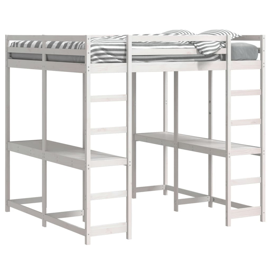 Hoogslaper Met Bureau En Ladder Grenenhout 160 x 200 cm Wit