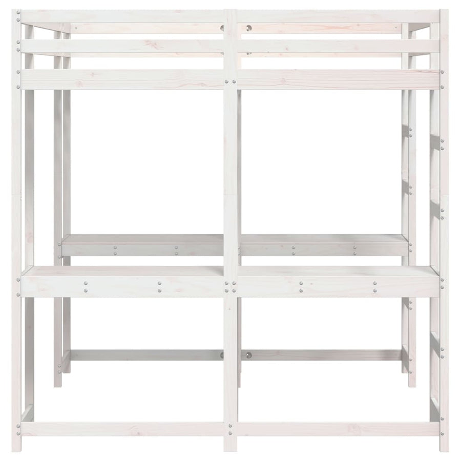 Hoogslaper Met Bureau En Ladder Grenenhout 160 x 200 cm Wit