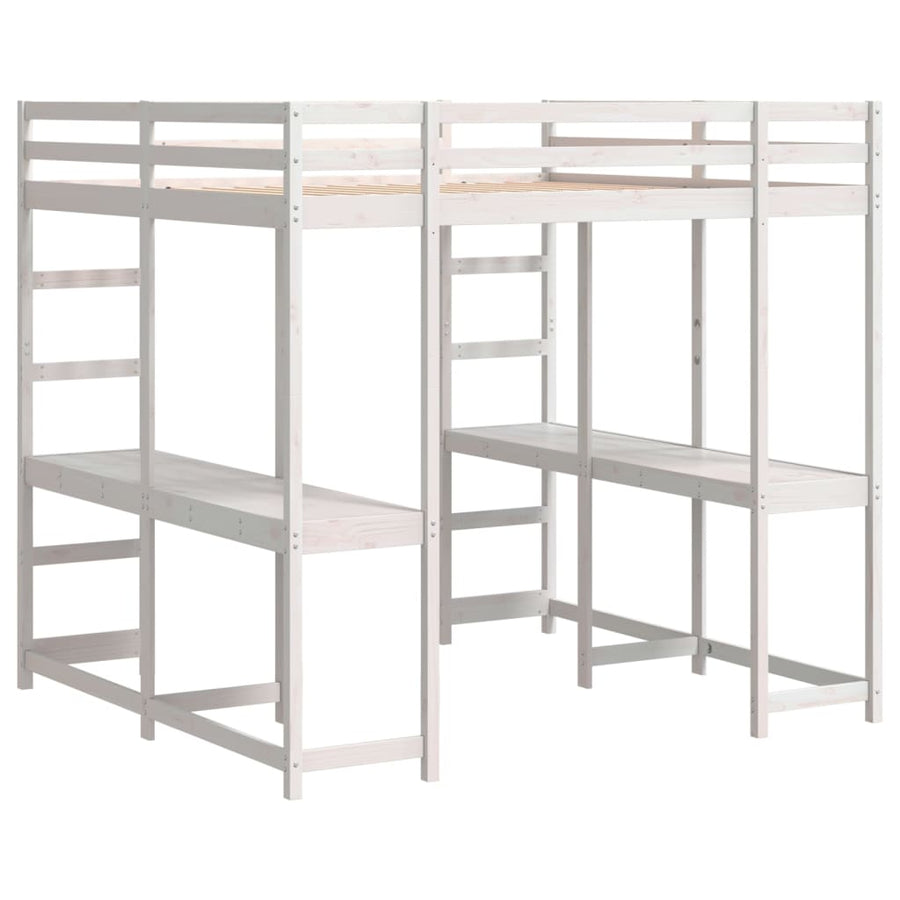 Hoogslaper Met Bureau En Ladder Grenenhout 160 x 200 cm Wit