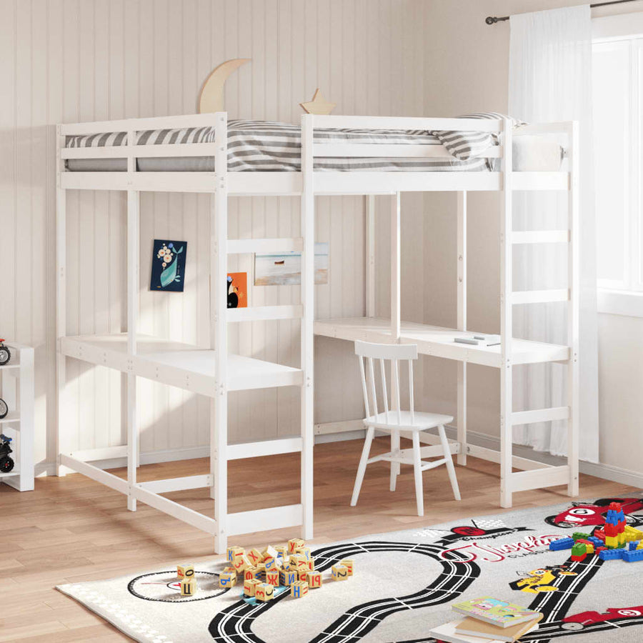 Hoogslaper Met Bureau En Ladder Grenenhout 160 x 200 cm Wit