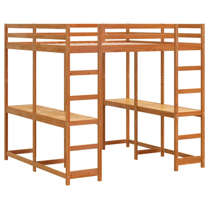 Hoogslaper met bureau en ladder grenenhout wasbruin 160x200 cm