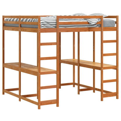 Hoogslaper met bureau en ladder grenenhout wasbruin 160x200 cm