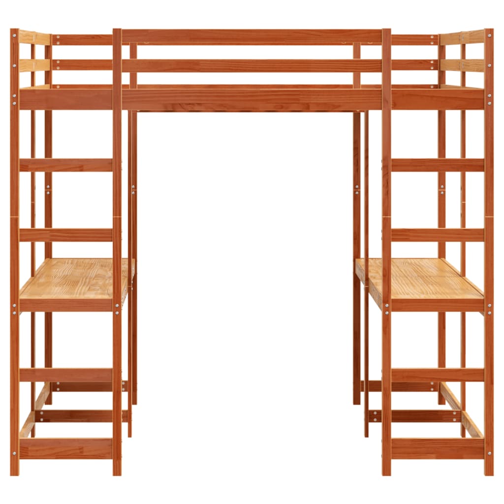 Hoogslaper met bureau en ladder grenenhout wasbruin 160x200 cm
