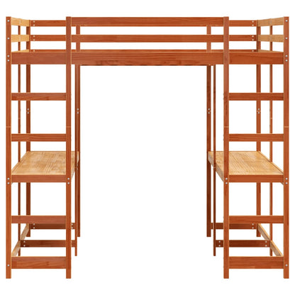 Hoogslaper met bureau en ladder grenenhout wasbruin 160x200 cm