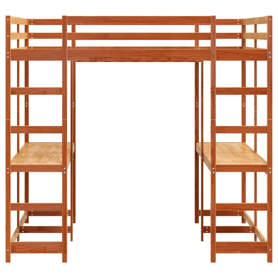 Hoogslaper met bureau en ladder grenenhout wasbruin 160x200 cm