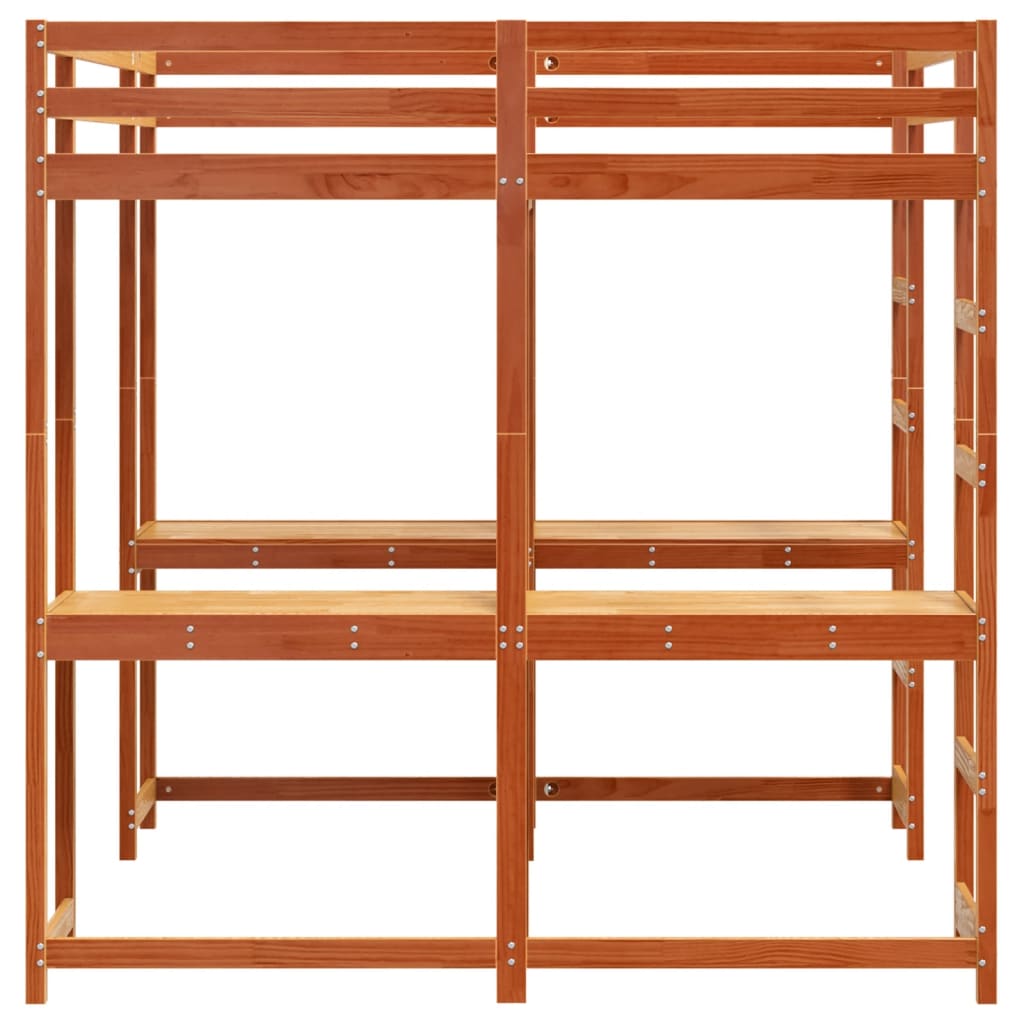 Hoogslaper met bureau en ladder grenenhout wasbruin 160x200 cm