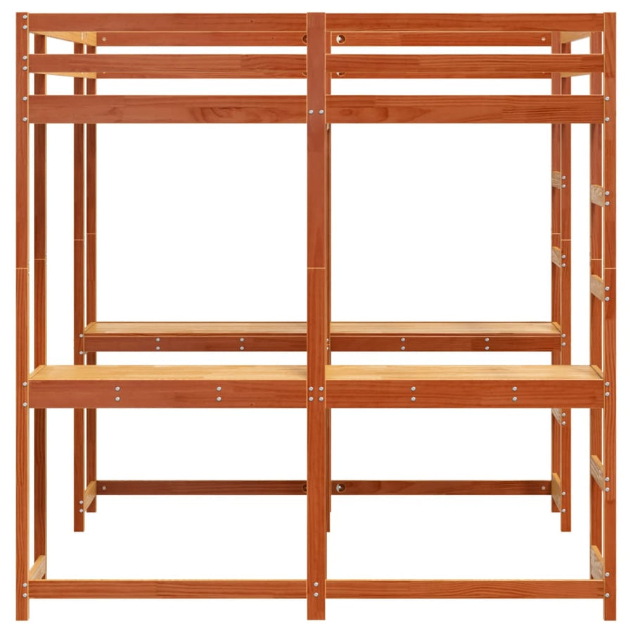 Hoogslaper met bureau en ladder grenenhout wasbruin 160x200 cm