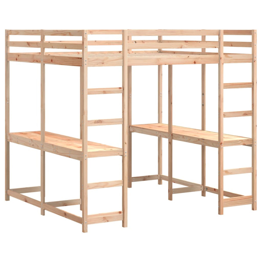 Hoogslaper met bureau en ladder massief grenenhout 140x200 cm