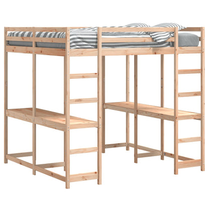 Hoogslaper met bureau en ladder massief grenenhout 140x200 cm