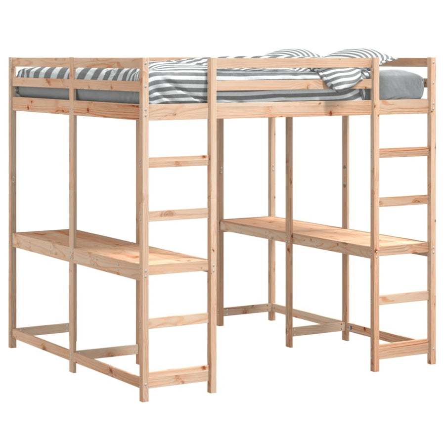 Hoogslaper met bureau en ladder massief grenenhout 140x200 cm