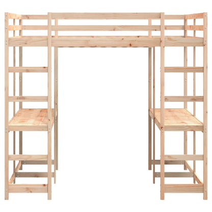 Hoogslaper met bureau en ladder massief grenenhout 140x200 cm