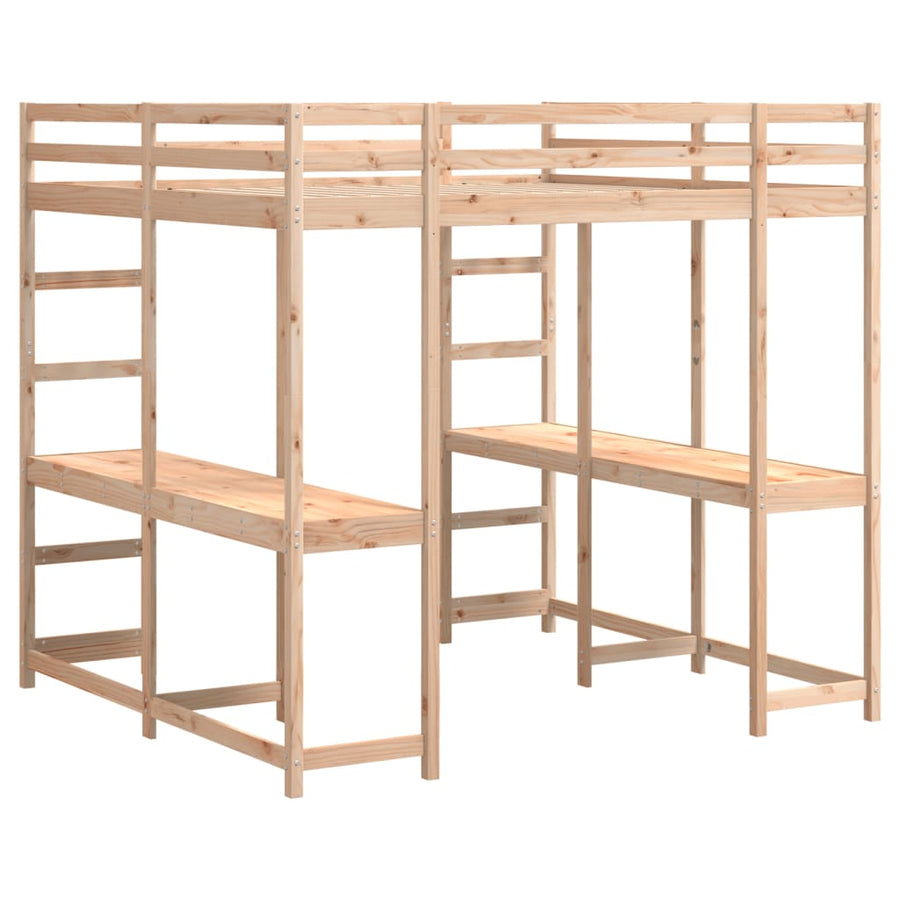 Hoogslaper met bureau en ladder massief grenenhout 140x200 cm