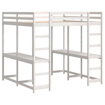 Hoogslaper met bureau en ladder grenenhout wit 140x200 cm