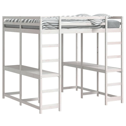 Hoogslaper met bureau en ladder grenenhout wit 140x200 cm