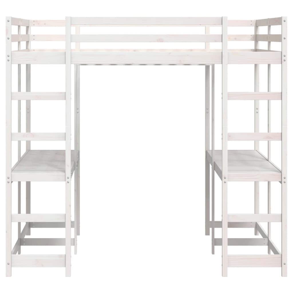 Hoogslaper met bureau en ladder grenenhout wit 140x200 cm