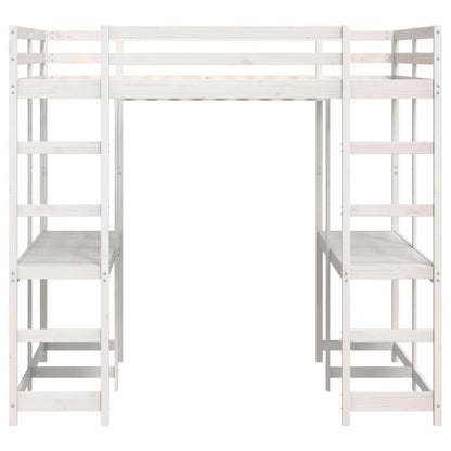 Hoogslaper met bureau en ladder grenenhout wit 140x200 cm
