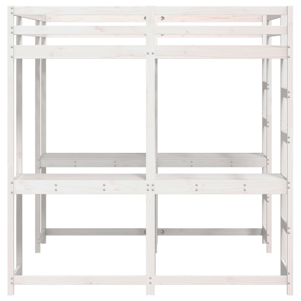 Hoogslaper met bureau en ladder grenenhout wit 140x200 cm