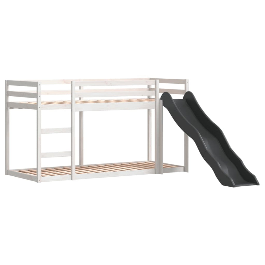Stapelbed met glijbaan en ladder grenenhout wit 90x200 cm