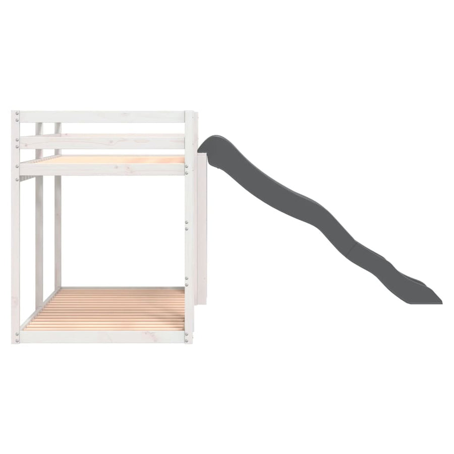 Stapelbed met glijbaan en ladder grenenhout wit 90x200 cm