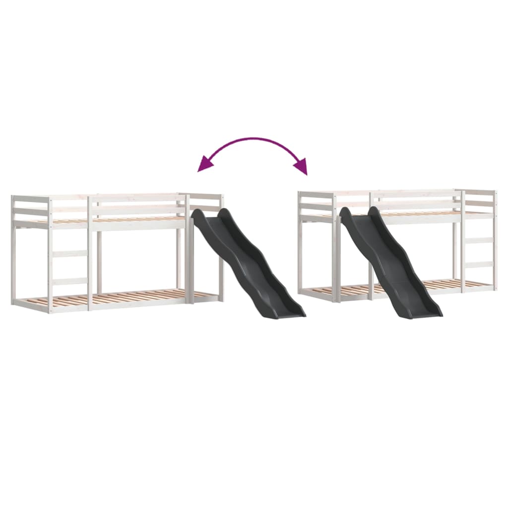 Stapelbed met glijbaan en ladder grenenhout wit 90x200 cm