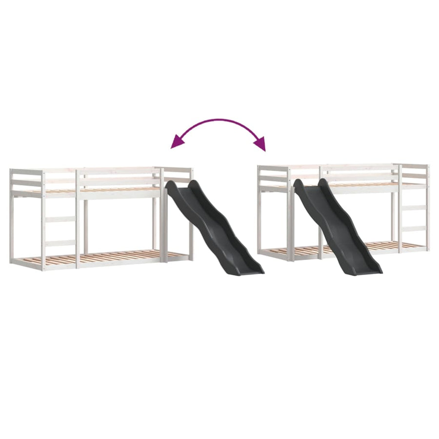 Stapelbed met glijbaan en ladder grenenhout wit 90x200 cm