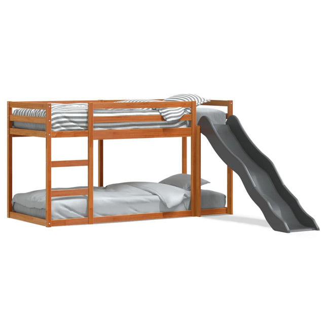 Stapelbed met glijbaan en ladder grenenhout wasbruin 75x190 cm