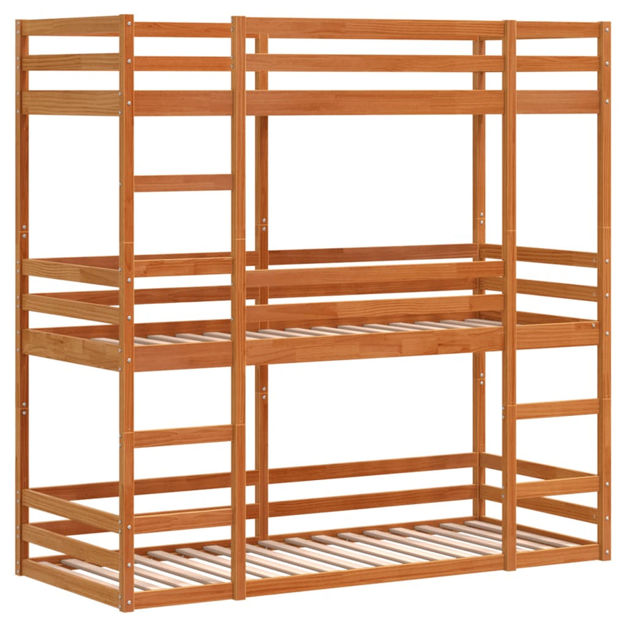 Stapelbed 3-persoons massief grenenhout wasbruin 80x200 cm