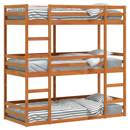 Stapelbed 3-persoons massief grenenhout wasbruin 80x200 cm