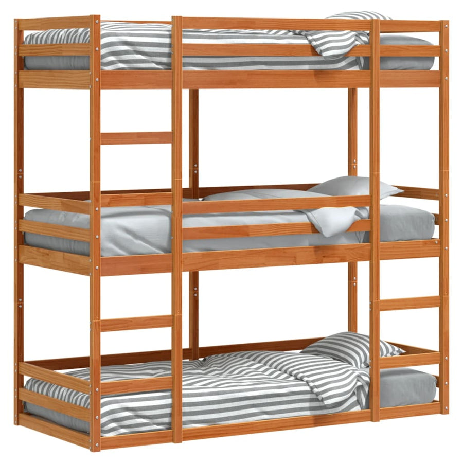 Stapelbed 3-persoons massief grenenhout wasbruin 80x200 cm