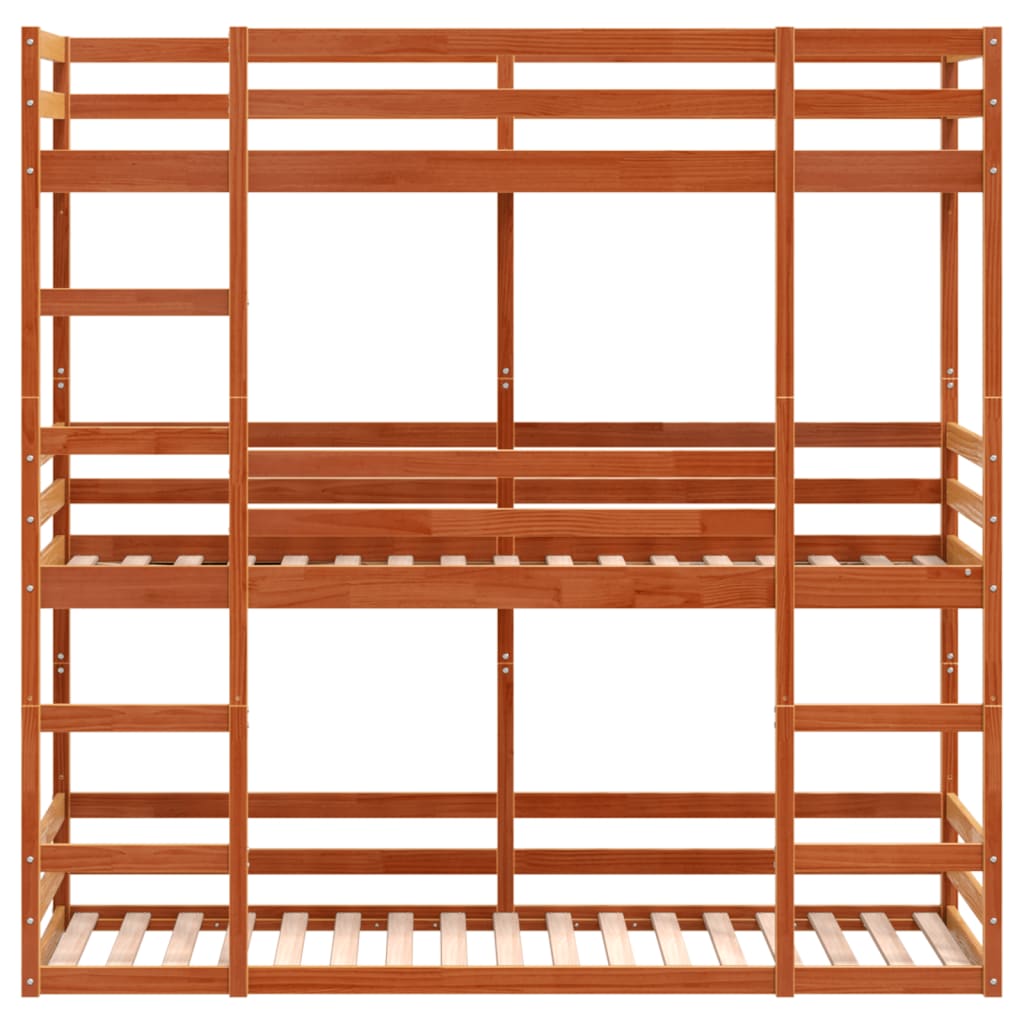 Stapelbed 3-persoons massief grenenhout wasbruin 80x200 cm