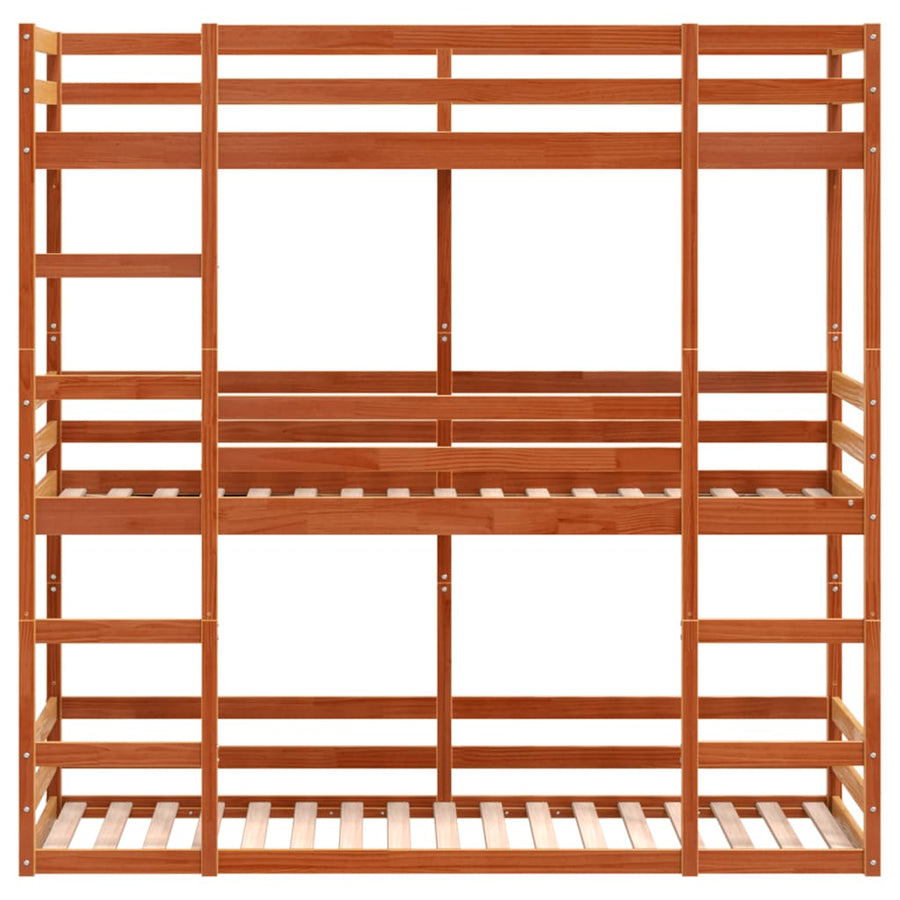 Stapelbed 3-persoons massief grenenhout wasbruin 80x200 cm
