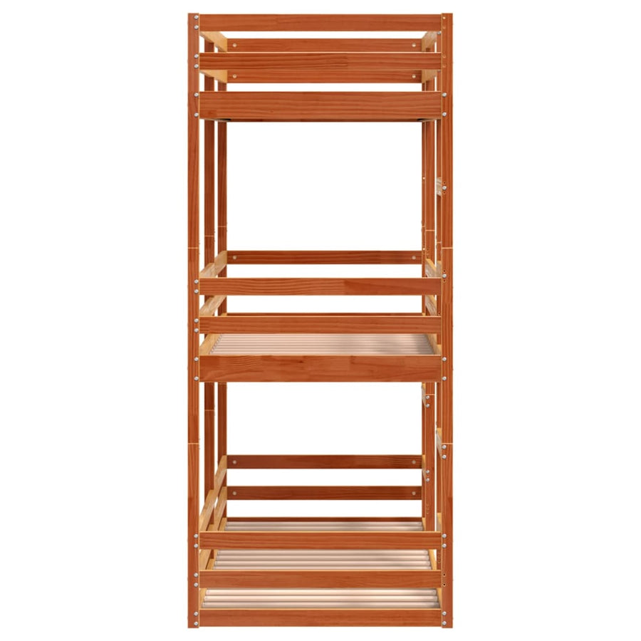 Stapelbed 3-persoons massief grenenhout wasbruin 80x200 cm
