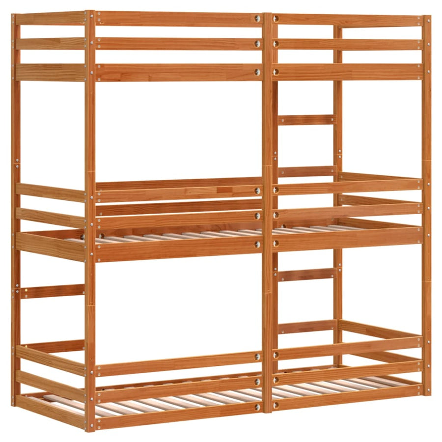 Stapelbed 3-persoons massief grenenhout wasbruin 80x200 cm