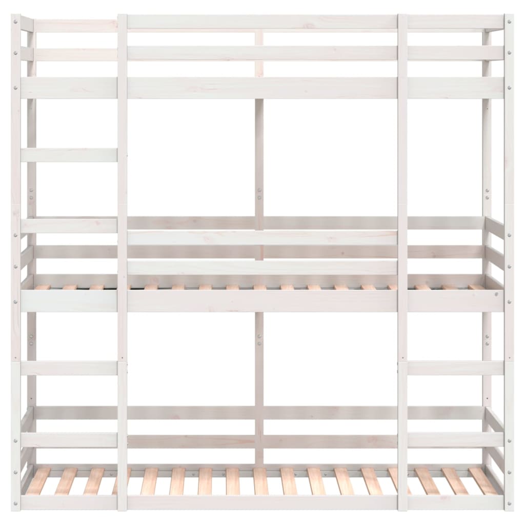 Stapelbed 3-persoons massief grenenhout wit 90x200 cm