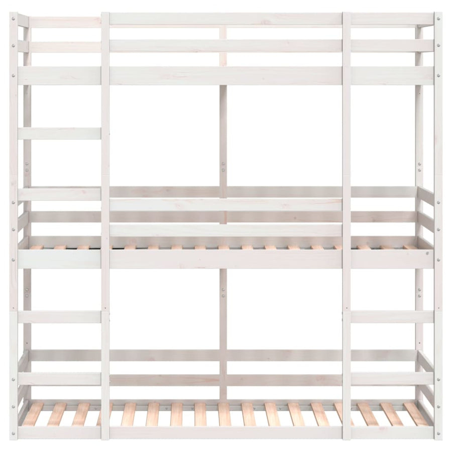 Stapelbed 3-persoons massief grenenhout wit 90x200 cm