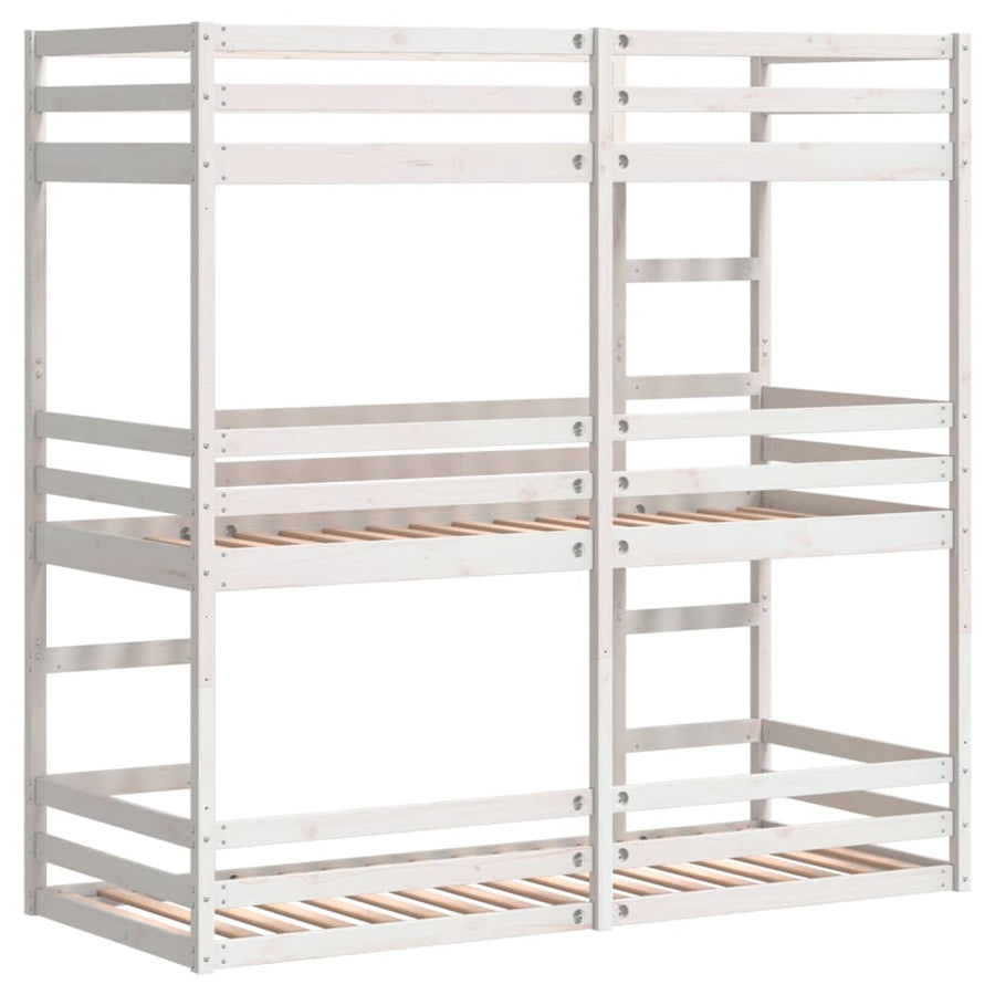 Stapelbed 3-persoons massief grenenhout wit 90x200 cm