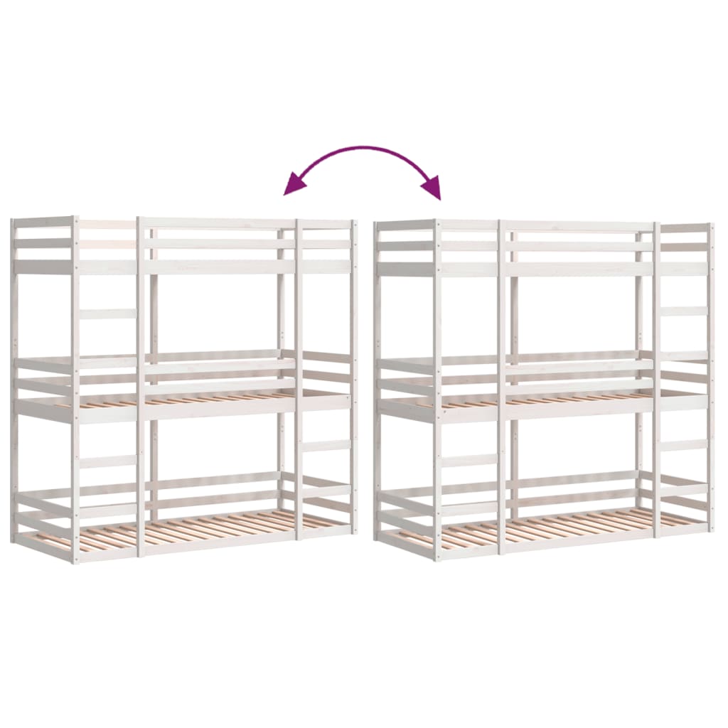 Stapelbed 3-persoons massief grenenhout wit 90x200 cm