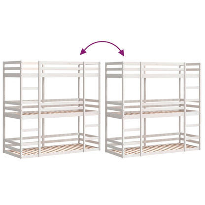 Stapelbed 3-persoons massief grenenhout wit 90x200 cm