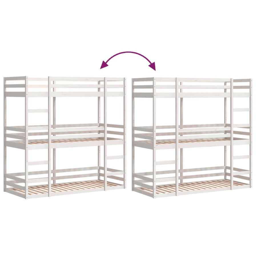 Stapelbed 3-persoons massief grenenhout wit 90x200 cm